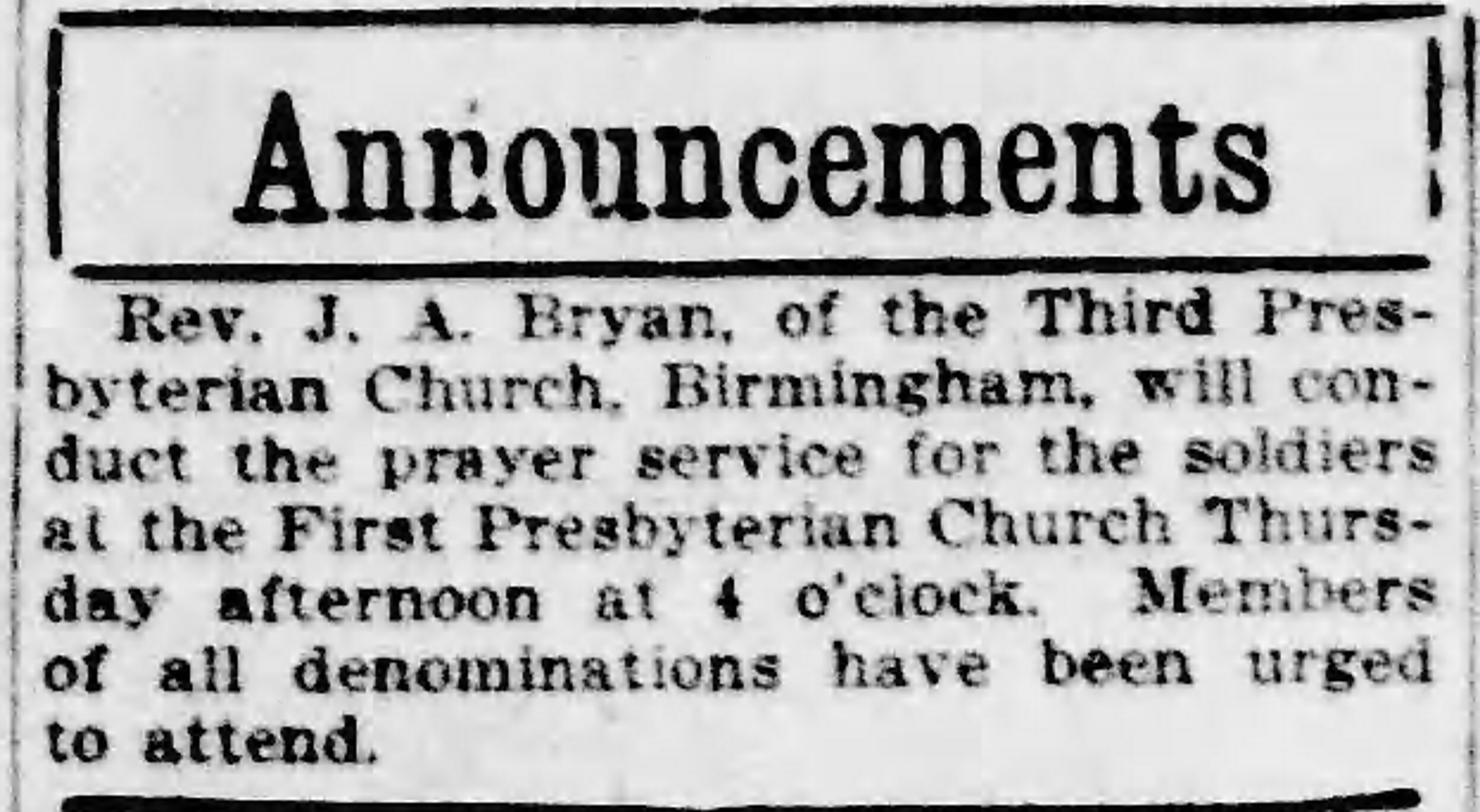 Prayer Service for the Soldiers